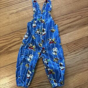 Vintage Disney Babies Overalls 0-6 Months‎ Mickey's Pals Snap Goofy Donald Blue